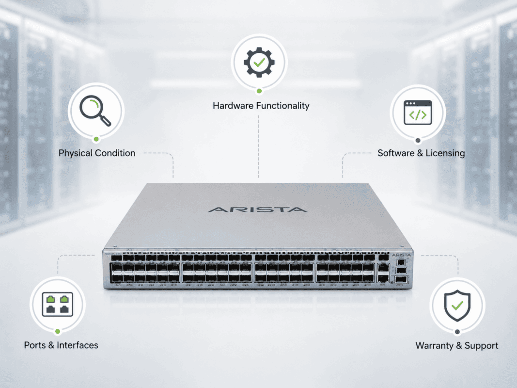 New vs refurbished Arista switches compared side by side in a data center environment.